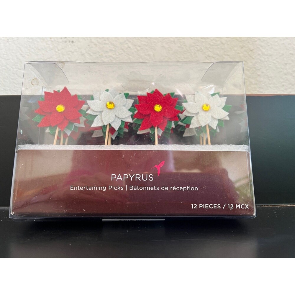 PAPYRUS HOLIDAY Party Picks 12-Count POINSETTIAS New in box Appetizers Desserts